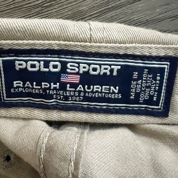 Polo Ralph Lauren Baseball Cap Tan Embroidered American Flag Made in USA - Picture 8 of 9